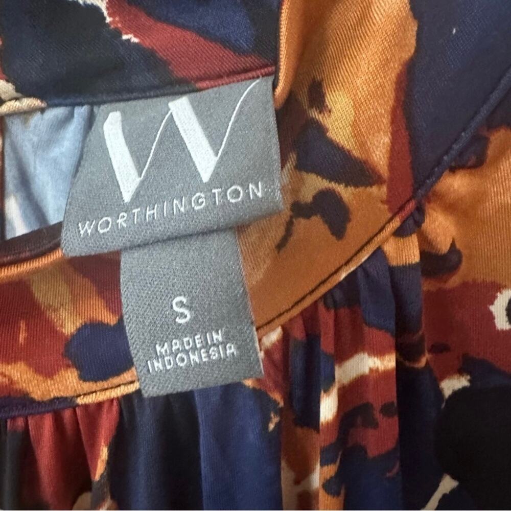 Worthington Satin Mock Neck Blouse Abstract Print Size Small NWT Fall Top - Picture 4 of 10
